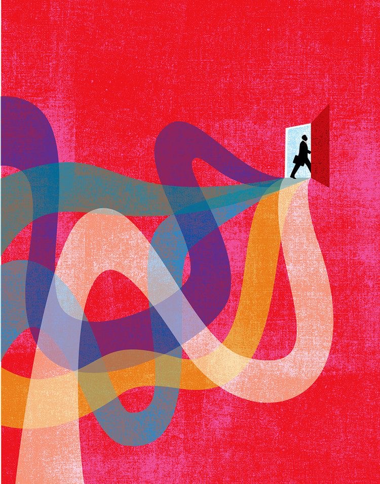 Illustration de chemins qui s’entremêlent et conduisent vers une ouverture