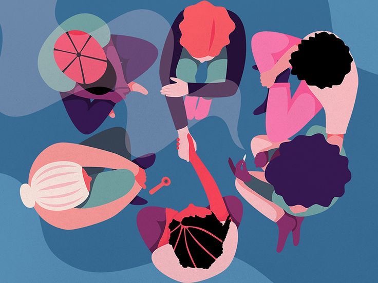 Illustration d’un groupe de personnes assises en cercle, vu du dessus